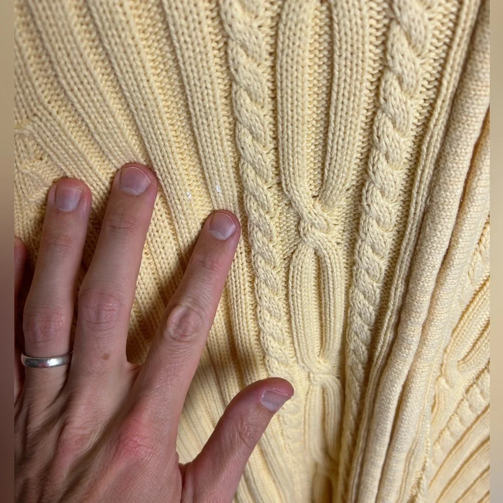 Lads end Cable knit Full Zip Hoodie Yellow Butter‎ Size L old Money Vintage